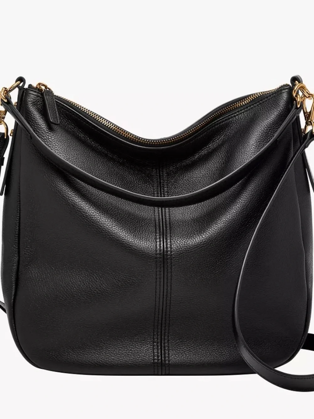 Fossil Black Pebbled Leather Shoulder Bag with Gold Hardware